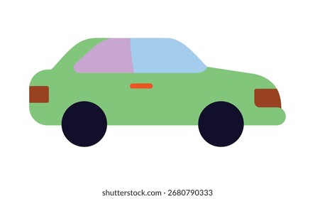 A simple, modern flat design icon of a colorful green car. This minimalist illustration is perfect for transportation, travel concepts, or as a web symbol. Isolated side view graphic.

