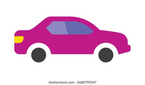 Un icono de diseño plano simple y moderno de un coche colorido. Esta ilustración minimalista es perfecta para el transporte, los conceptos de viaje o como un símbolo de Web y App. Gráfico de vista lateral aislado.
