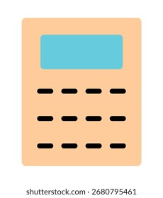 Um ícone de design plano simples e moderno de uma calculadora. Esse gráfico minimalista é isolado, perfeito para conceitos relacionados a finanças, negócios e matemática.
