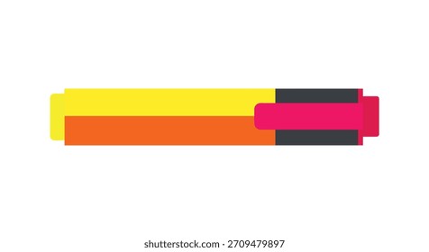 Una ilustración gráfica simple, moderna y plana que representa un marcador resaltador amarillo y rosa brillante, perfecto para conceptos educativos o de suministros de oficina, aislado sobre un fondo blanco limpio.