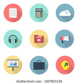 Simple and Modern flat icons vector collection with long shadow effect in stylish colors of web design objects, business, office and marketing items. Isolated on white background