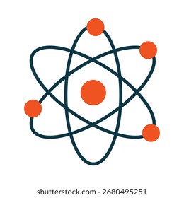Eine einfache und moderne flache Illustration eines Atoms. Dieses Wissenschafts-Symbol symbolisiert Physik, Technologie und Kernenergie, perfekt für pädagogische oder forschungsbezogene Entwürfe.
