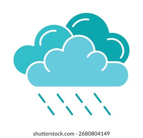 Una ilustración plana simple y moderna de nubes lluviosas en tonos de azul y verde azulado. Aislado sobre un fondo blanco, este gráfico es perfecto para pronósticos de Clima, íconos App, 
