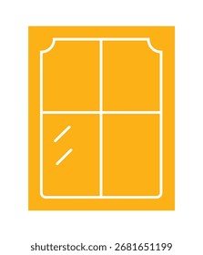Uma ilustração plana simples e moderna de uma janela amarela com quatro painéis e uma moldura decorativa. Um elemento arquitetônico para design de casas e edifícios. Isolado em um fundo branco.
