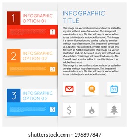 Simple modern flat infographics options banner set. Vector illustration for games, tablets, smart phones, gui and ui. Text with options, symbols icons lists, sample text shadows