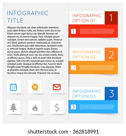 Simple modern flat infographics options banner set. Vector illustration for games, tablets, smart phones, gui and ui. Text with options, symbols icons lists, sample text shadows.