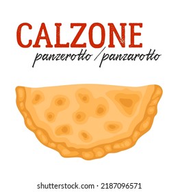 Simple modern flat pizza calzone illustration. Traditional Italian closed pizza