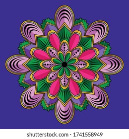 Simple modern flower mandalas, Vector Mandalas, pink and green Mandalas.