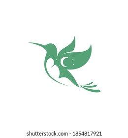 simple modern flying humming bird with negative space sleeping person vector icon