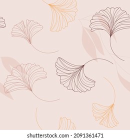 Simple modern foliage seamless pattern vector. Minimalist illustration Ginkgo Biloba leaf. 