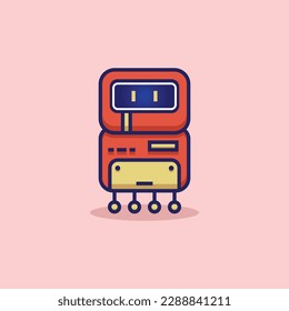 simple modern funny cute red box robot cartoon flat icon vector Illustration design