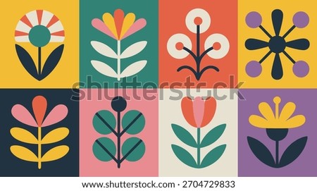 Simple Modern Geometric Abstract Flower Tile Motif Illustration Set