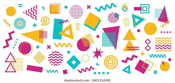 Simple Modern geometric abstract shapes in minimal style. Brutalism basic forms, lines, eye, circles and patterns, art vector set