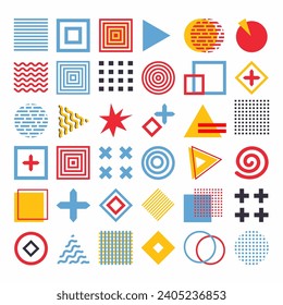 Simple Modern geometric abstract shapes in minimal style. Brutalism basic forms, lines, eye, circles and patterns, art vector set