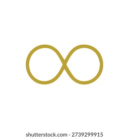A simple and modern gold infinity symbol on a white background. This minimalist icon represents concepts of eternity, endlessness, and infinite possibility.