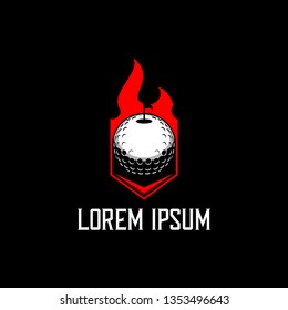 simple and modern golf ball and fire vector logo template