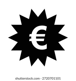 Un Diseño gráfico sencillo y moderno con un estelado negro con un Euro blanco sobre un fondo blanco liso, ideal para su uso en aplicaciones financieras o de negocios.