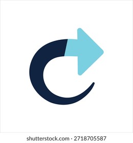 Ein einfaches, modernes Grafiksymbol, das einen kreisförmigen Pfeil nach rechts darstellt und häufig für Aktualisierungs-, Reload- oder Redo-Aktionen verwendet wird.