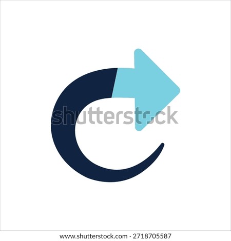A simple, modern graphic icon representing a circular arrow pointing to the right, often used for refresh, reload, or redo actions.