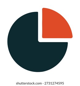 A simple, modern graphic representing a pie chart with two distinct sections, one larger dark blue and one smaller orange, symbolizing data and analysis.