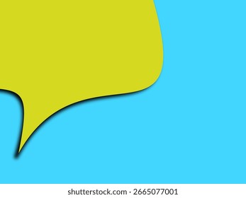 Um gráfico simples e moderno com uma forma de bolha de fala amarela contra um plano de fundo azul claro sólido, perfeito para um modelo ou elemento de design.