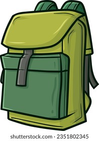 Simple modern green backpack cartoon illustration