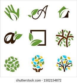 simple modern green ecology logo bundle set