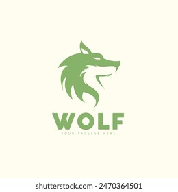 Einfaches und modernes grünes Wolf-Logo auf milchig weißem Hintergrund