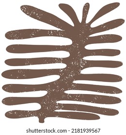 Sencillo arte vectorial de mano moderna con peluca abstracta de color marrón sobre un fondo blanco. Diseño estilo Boho ideal para el arte de la pared, afiche, tarjeta, decoración de habitaciones. Afiche minimalista de Arte Grunge Floral.