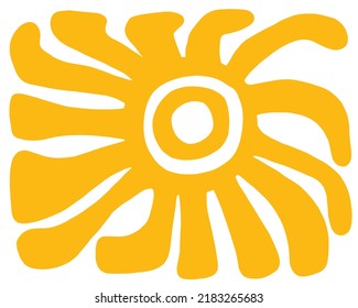 Simple Modern Hand Drawn Vector Art with Abstract Yellow Sun on a White Backround. Boho Style Design ideal for Wall Art, Poster, Card, Room Decoration. Minimalist  Aztec Style Sun Art. Cool Poster.
