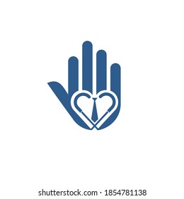 mano moderna simple con espacio negativo corazón e icono del vector de empate