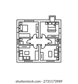 Simple modern house floor plan design in black lines on white background