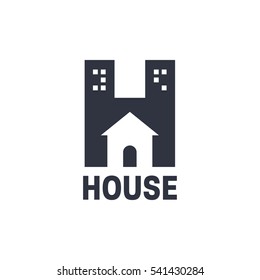 Simple modern House logo with negative space and hidden message logo concept