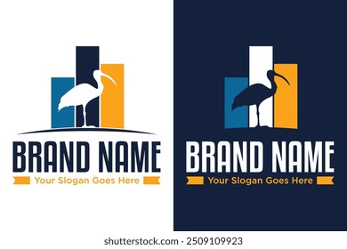 simple modern ibis bird avian bar economy logo design vector illustration