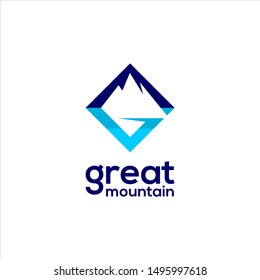 Simple modern ice blue geometric mountain, peak for logo or icon design idea
