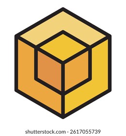 A simple, modern icon of a cube inside another cube, perfect for use in web design, graphic design, or any project needing a clean.
