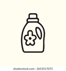 Simples e moderno ícone de uma garrafa de detergente para roupa com um design floral perfeito para projetos relacionados com produtos de lavagem e limpeza.