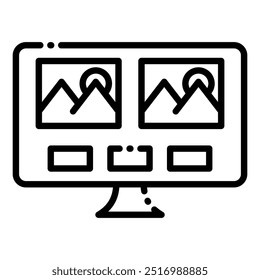 A simple and modern icon representing a computer monitor displaying multiple images, symbolizing image editing, photo management, and digital design.