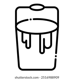 A simple and modern icon representing a paint bucket with dripping paint, symbolizing painting, decoration, and home improvement.