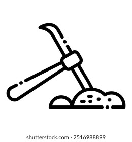 A simple and modern icon representing a pickaxe digging into the ground, symbolizing mining, construction, and manual labor.