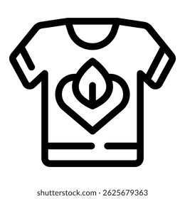Simple and modern icon representing a t shirt with a heart and leaf symbol, perfect for projects related to environmental awareness