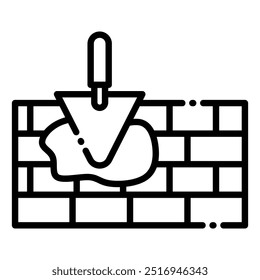 A simple and modern icon representing a trowel applying mortar to a brick wall, symbolizing construction, masonry, and DIY projects.