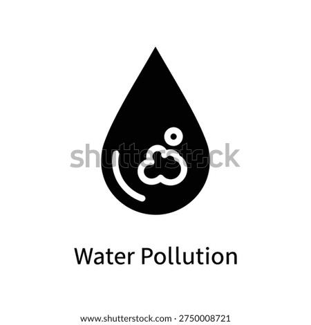 A simple, modern icon representing water pollution with a black droplet containing a white contaminant symbol on a clean white background.