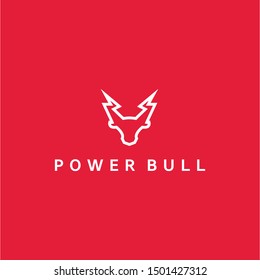 simple and modern idea concept logo design with bolt and bull icon illustration inspiration. mono line style logos. red color with vector eps10, unique and clean symbol