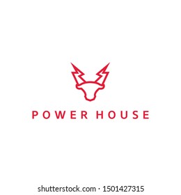 simple and modern idea concept logo design with bolt and bull icon illustration inspiration. mono line style logos. red color with vector eps10, unique and clean symbol