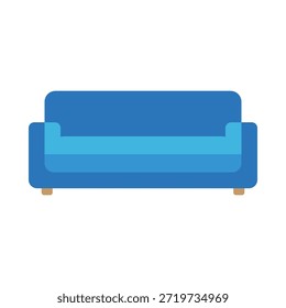 Uma ilustração simples e moderna de um sofá azul com uma almofada azul clara, colocada contra um fundo branco limpo e plano. O sofá tem um design minimalista com pernas marrons e uma textura macia e macia. A imagem é perfeita para uso em design de interiores, decoração de casas e projetos relacionados a móveis.
