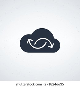 A simple and modern illustration of a cloud icon with a circular arrow, representing data transfer and synchronization in a digital context.