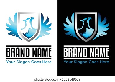 simple modern Illustration of Golden Eagle and Shield Logo design