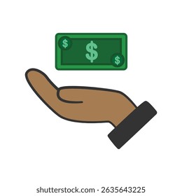 A simple and modern illustration of a hand receiving a dollar bill. Perfect for financial, banking, or donation related projects. Clean vector design.