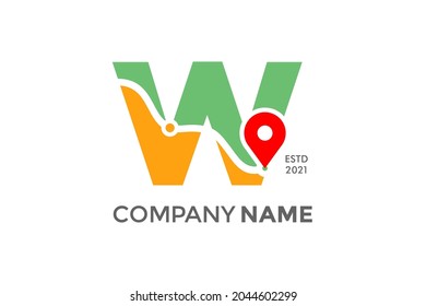 Simple and Modern illustration logo design initial W Pin Location.